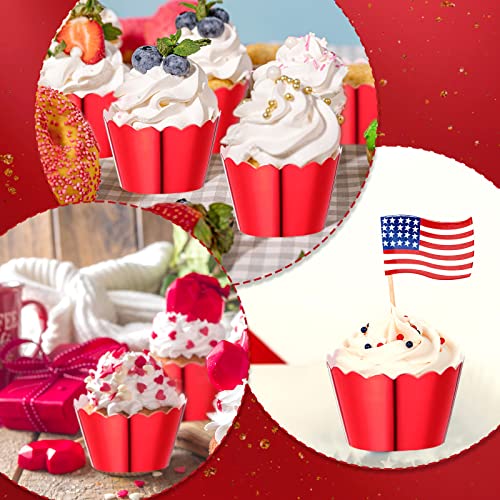 100 Pcs Foil Cupcake Liners Sturdy Muffin Baking Cups Cupcake Wrappers For Christmas Wedding Birthday Party Decoration, 1.93 X 1.8 Inch (Red) #TOP4