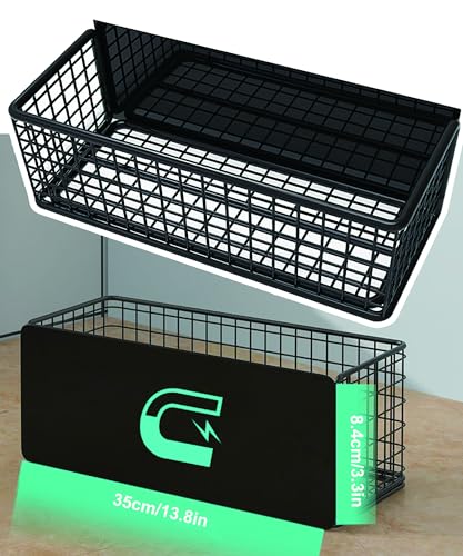Image of LIFEFAN Magnetic Basket Fridge Large Magnetic Pen Holder Whiteboard Metal Wire Basket Storage Item Organizer (Large Black)