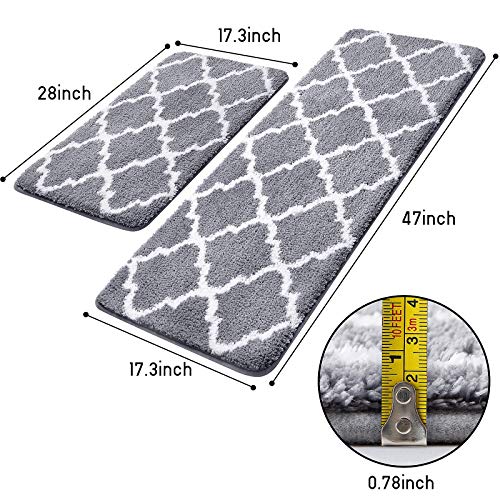 KMAT Kitchen Rugs and Mats [2 PCS] Super Absorbent Microfiber Kitchen Mat Non Slip Machine Washable Runner Carpets for Floor, Kitchen, Bathroom, Sink, Office, Laundry,17.3