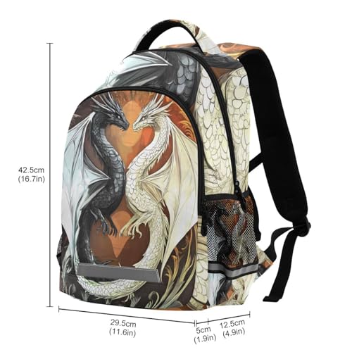 Black White Dragons Backpack 3rd 4th 5th Grade School Bookbag Travel Laptop Daypack Bag for Boys Girls2