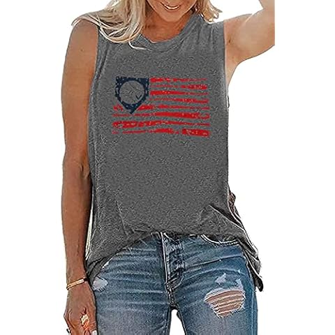 Baseball Tanks Top Women America Flag Baseball Graphic Vests Casual Sleeve Baseball Game Shirt (Light Grey, XX-Large) Cover