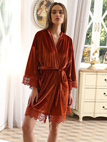 Women Velvet Robes, Soft Fuzzy Kimono Bathrobe for Women Bridal Wedding Sleepwear2