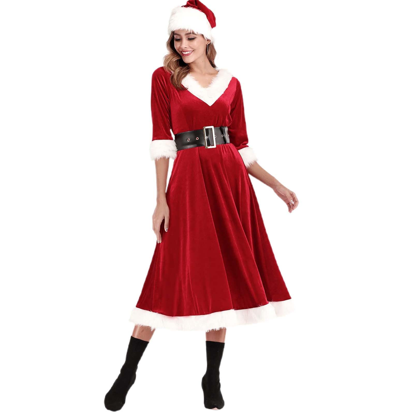 2026 - Vestito natalizio da donna, con scollo a V, con allacciatura posteriore, elegante, per feste e feste