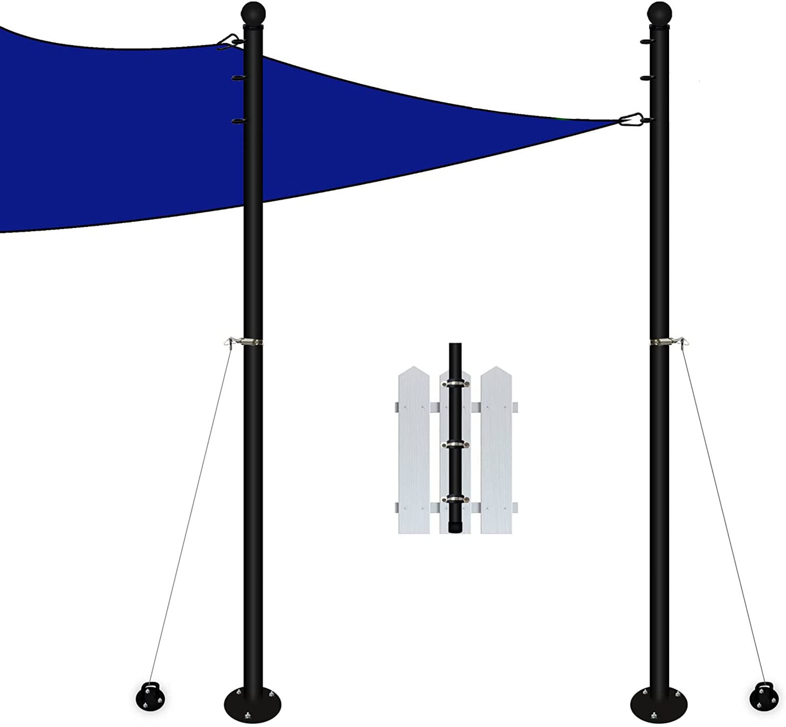 Sun Shade Sail Poles Kit, Sail Pole with Two Additional Anchoring Rope