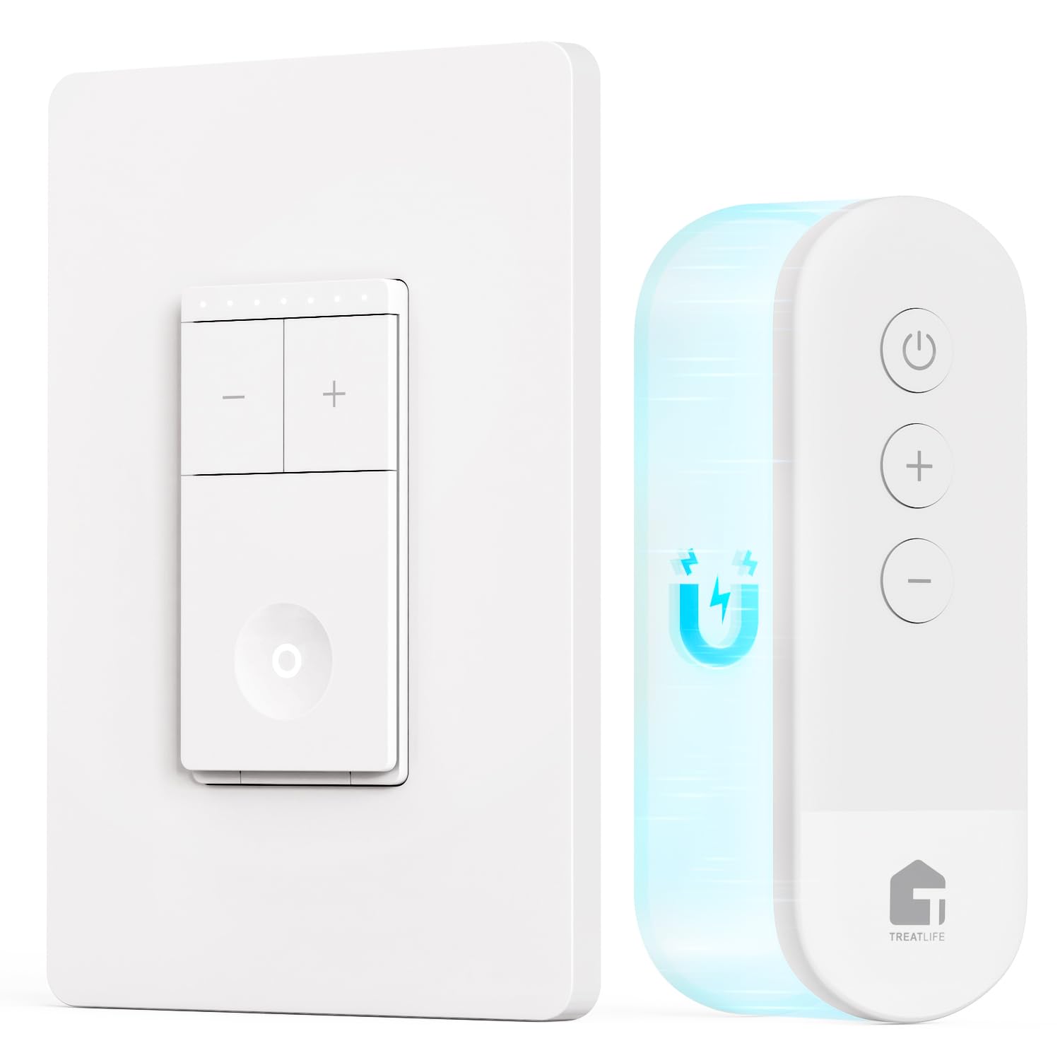 TREATLIFE Dimmer Switch with Magnetic Remote, Wireless Light Switch, Single Pole Dimmer Light Switch, Neutral Wire Required, Works with Dimmable LED/CFL/INC, 400W Max