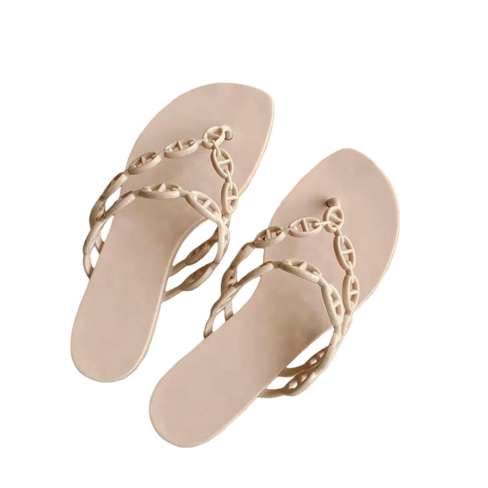 Tong Femme Tongs À Nez De Cochon en Chaîne pour Femmes, Chaussures Gelée Brillantes, Portant des Pantoufles Fraîches Bout Plat Plage-bourgogne-38