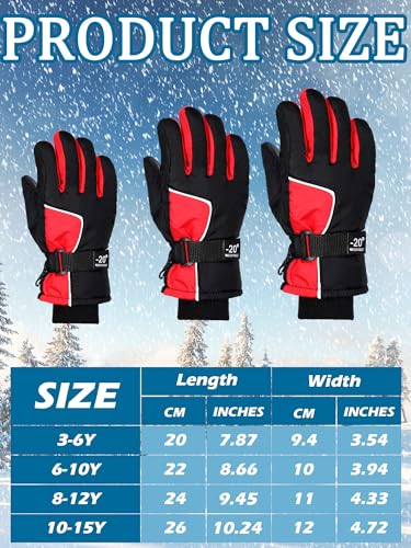 Image of SATINIOR 2 Pairs Kids Waterproof Winter Snow Gloves Ski Gloves for Boy Girl Outdoor Warm Thickening Snowboard