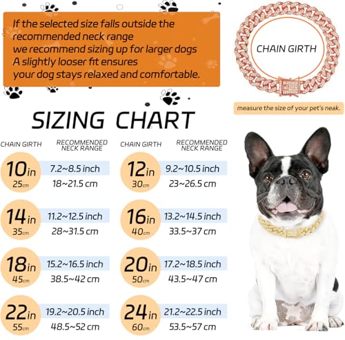 Image of Rosegold Dog Chain Diamond Collar Walking Metal Chain Collar with Secure Buckle, Pet Cuban Style Collar Jewelry Accessories for Small Medium Large Dogs, Available in Pet Gift (Rosegold, 20inch)