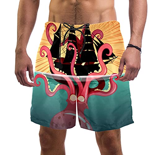 Short de bain pour homme confortable sans frottement maillot de bain poulpe et voilier taille M