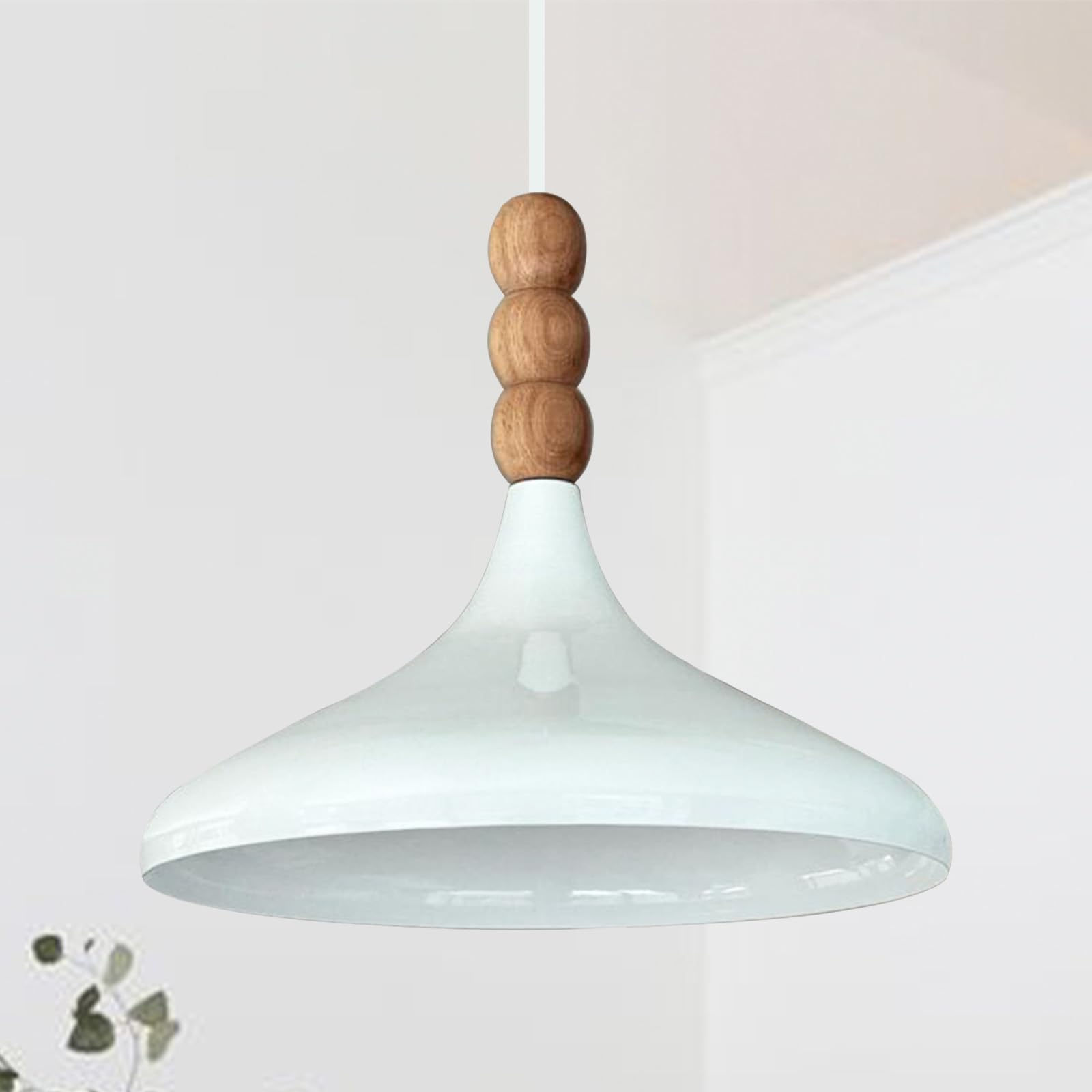 bamyum Champion Legna Lampadario Cucina 35 cm, Lampada a Sospensione da Soffitto Industriale,Lampadario a Sospensione con Paralumi da 35 cm e Lampada per Isola da Cucina in Metallo Bianco