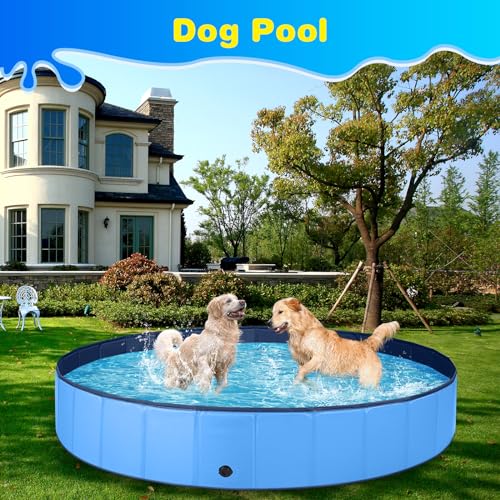 Image of Jecoo Dog Pool for Large Dogs Kiddie Pool Hard Plastic Foldable Dog Bathing Tub Portable Outside Kids Swimming for Pets and Dogs Outdoor Backyard