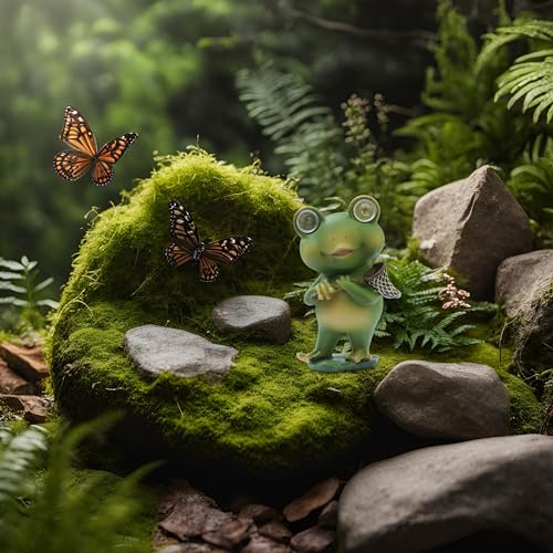 Playful Solar-Powered Resin Adorable Frog Statue – Perfect Garden and Indoor Decor with Auto Light-Up Eyes (Catch It All) — photo — 2 of 9