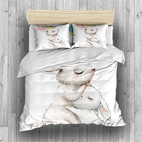 REALIN Cute Children Bunny Prints Duvet Cover Set Bunny Animal Theme Bedding Girl Boy Kids Bed Sets 3/4PCS Quilt Covers/Sheets/Pillow Shams,Twin/Full/Queen/King (C,Full-200x229cm-4PCS)
