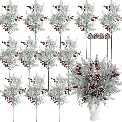 Nagobi 12 Pcs Christmas Snow Frosted Pine...