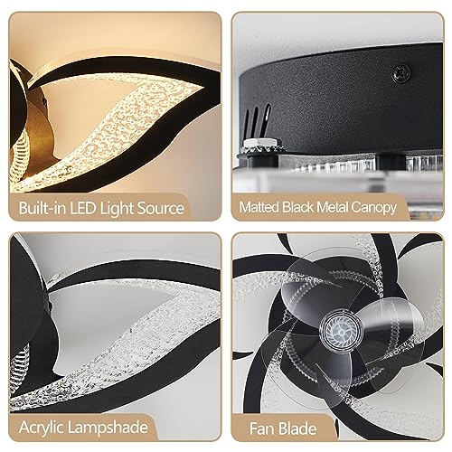 Haodengshi HDS-FSD11 Geometric Ceiling Fan With Lights, 27 Inch Black Ceiling Fan Lights With Remote, 6 Speeds Adjustable Black Farmhouse Industrial Flush Mount Ceiling Fan For Kitchen Bedroom thumb #6