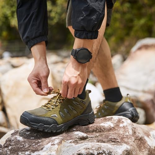 SHULOOK Men's Waterproof Hiking Shoes Lightweight Breathable Trekking Trails Shoes Non-Slip Outdoor Shoes Army/Green