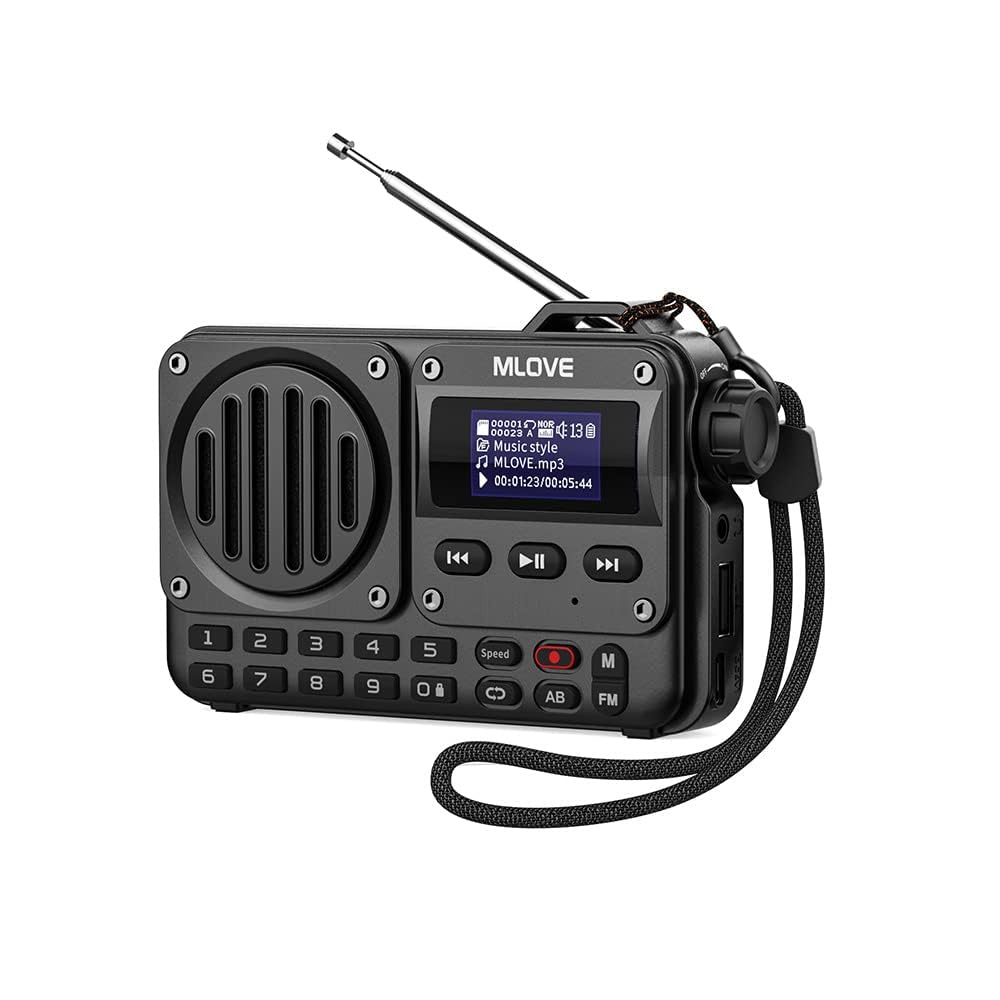 MLOVE BV800 Radio FM Portátil Pequeña Pantalla LCD y Altavoz Bluetooth, Admite Reproducción a través de BT 5.0, Entrada AUX, USB y Tarjeta TF para Disfrutar de la Música en Cualquier Lugar, Negro