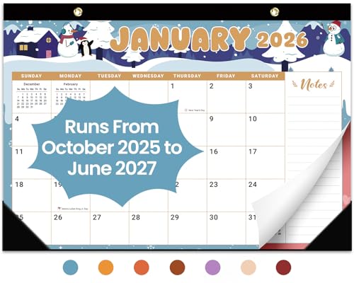 Image of Desk Calendar 2026-2027, 21-Month Calendar Runs Unitl June 2027, Large 17 inch x 12 inch Monthly Desktop & Wall Calendar for Home & Office - Watercolor Festival