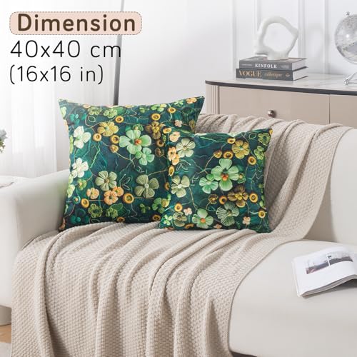 Image of HOKIPO 'Nature Muse 7D' Premium HD Printed Holland Velvet Sofa Cushion Cover | 16x16 Inch (40x40 cm) | Pack of 2, Emerald Garden (IN-923-D4*2)