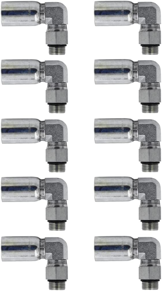 1/4 Hose x #4 SAE/ORB Male Swivel 90 Degree Elbow/Corner Hydraulic Hose End Crimp Fitting | MBX90-04-04 (10-PACK)