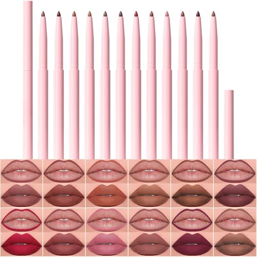 Image of evpct 12Pcs Retractable Lip Liners Pencils Set Pack for Shaping & Sculpting Lips, Mauve Maroon Red Orange Nude Coffee Brown Plum Taupe Creamy Matte Gel Lip Liner Lipliners Pencil delineador de labios