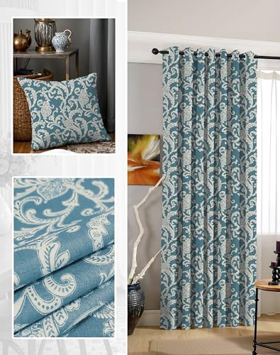 Image of Casableu Anthem Kelso Cotton Look Door Curtains Pack of 2-9 Feet Long Door, Printed Design, Room Darkening Curtains with Tiebacks, Eyelet Style for Bedroom & Living Room Decor (Ziggurat, 9 feet)
