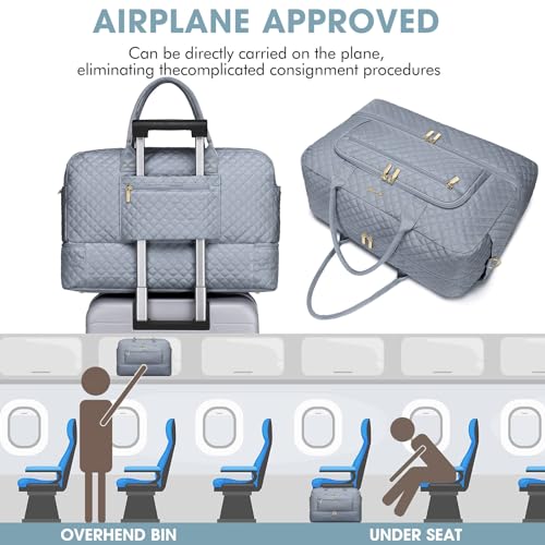 Foto de Bolsa de viaje grande para mujer, bolsa de mano para llevar en la noche, bolsa de viaje de fin de semana con bolsillo húmedo, artículos de tocador para fin de semana, Gris, Bolsa de viaje (imagen 6)