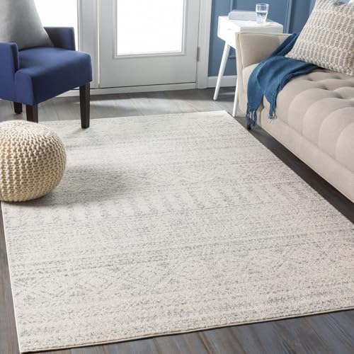 Livabliss Nuoro Geometric Rug - Scandi Area Rugs Living Room 200x275 cm, Dining, Kitchen - Neutral, Abstract Patterned Rugs, Boho Style, Easy Care Pile - Large Rug, Grey and White