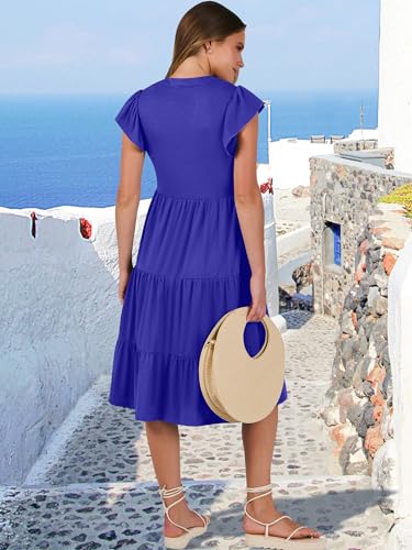 Image of ANRABESS Womens Summer Dress Ruffle Sleeve V Neck Midi Dresses Fashion Casual Fit Flowy Tiered Boho Beach Vacation Sundress