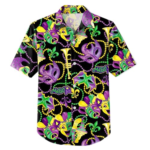 Mardi Gras Shirts for Kids: Boys Fat Tuesday Party T Shirt New Orleans Hawaii Button Down Tops 5-12 Years Multicolor