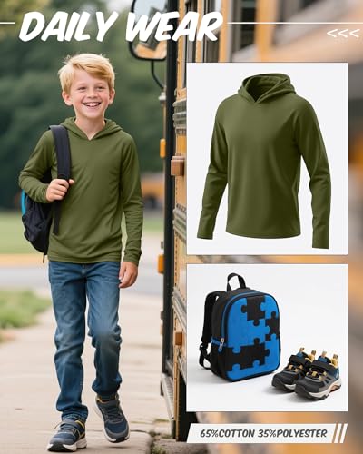 3 Pack Boys Long Sleeve Hoodies Kids Comfy Active Athletic Workout Sweatshirts Casual Pullover Shirts (Ages 6-18)4