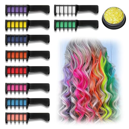 10 cores pente de giz para o cabelo, lavável tinta para cabelo, giz temporário lavável conjunto, pentes com giz para o cabelo premium para presentes Natal festas cosplay DIY presentes para meninas e