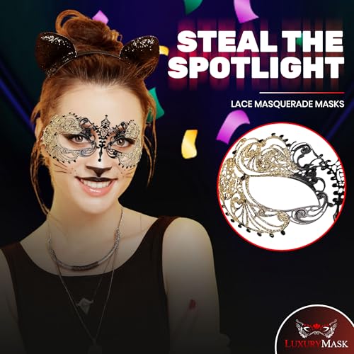 Image of Masquerade Mask for Women with Rhinestones - Elegant Metal Half Face Mask for Masquerade Parties, Mardi Gras, & Themed Events