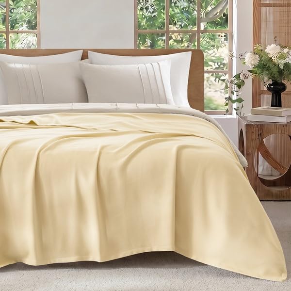 Image of Madison Park 100% Egyptian Cotton Twin Size Bed Blanket for Summer, Yellow | Cozy Soft Breathable Durable, Micro Herringbone Weave Casual, Lightweight Knit All Season Throw for Bed Couch, Sofa, OEKO TEX