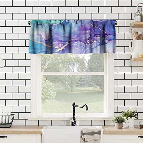 Marble Luxury Valance Curtains, Purple Aqua Marble Agate Voile Rod Pocket Valance Curtains Valance Curtains Drapes Valance Curtains Drapes Window Cloth Bedroom Livingroom Valance Curtains 54X18In #TOP3