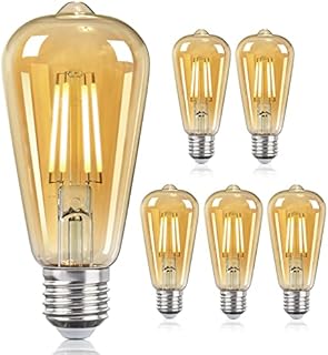DGO E27 LED Bulb, Dimmable Energy Saving Vintage Light Bulbs, ST64 Screw Edison Light Bulbs 9W (Equivalent to 100W), Warm White, Amber Glass, 6 Pack
