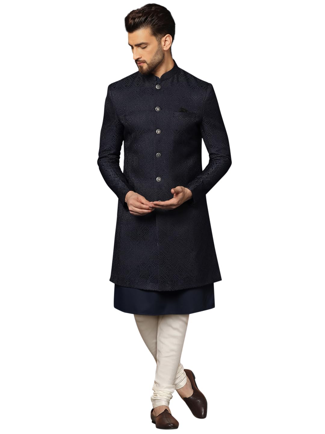 kisah Mens Kurta Sherwani Churidar Set Silk Blend Jacquard, Indo-Western Ethnic Wear for Men-picture-36