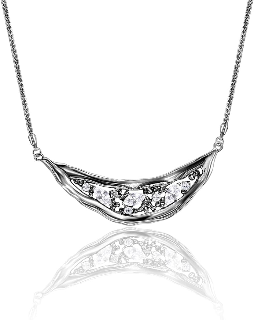 JEAN RACHEL JEWELRY 925 Sterling Silver Shield Necklace Statement With Marquise Shaped Cubic Zirconia CZ Hypoallergenic Nickel and Lead-free Artisan Handcrafted Designer Collection