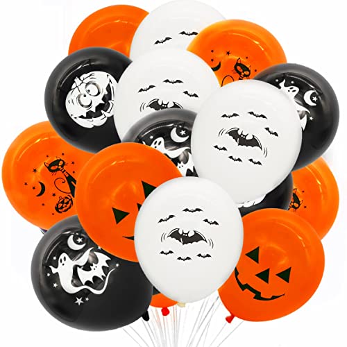 Globo Halloween 50 Piezas,Globos naranjas y negros y blanco,Globos halloween de látex,Globos Halloween para niños,Globos Decoración de Halloween Fiesta,Halloween Globos de Helio,Globos Decoración Set Cover