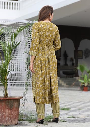 Image of Women's Stylish Rayon Nayra Cut Kurta Embroidered Work and Round Neck 3 /4 Sleeve with Pant Dupatta Set