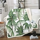 Feelyou Tropical Fleece Throw Blanket Hawaii Beach Theme Sherpa Blanket Ocean Surfing Palm Tree Printed Plush Blanket Plants Nature Fuzzy Blanket for Sofa Bed Couch 50' x 60'