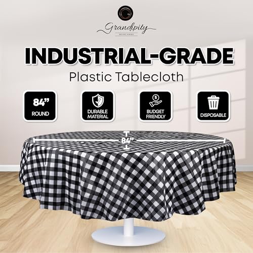 Image of Grandipity Plastic Table Cloth Disposable 12 Pack 84 inch Round Gingham | Plastic table covers, durable disposable tablecloths, fade and tear-resistent table cover for party, event