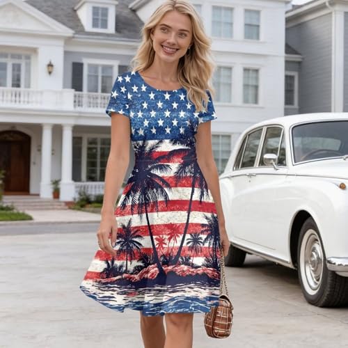 Image of AFPANQZ Womens Casual Summer Lightweight Vintage Dress Short Sleeve Midi Dress Knee-Long Luxury Formal Dress