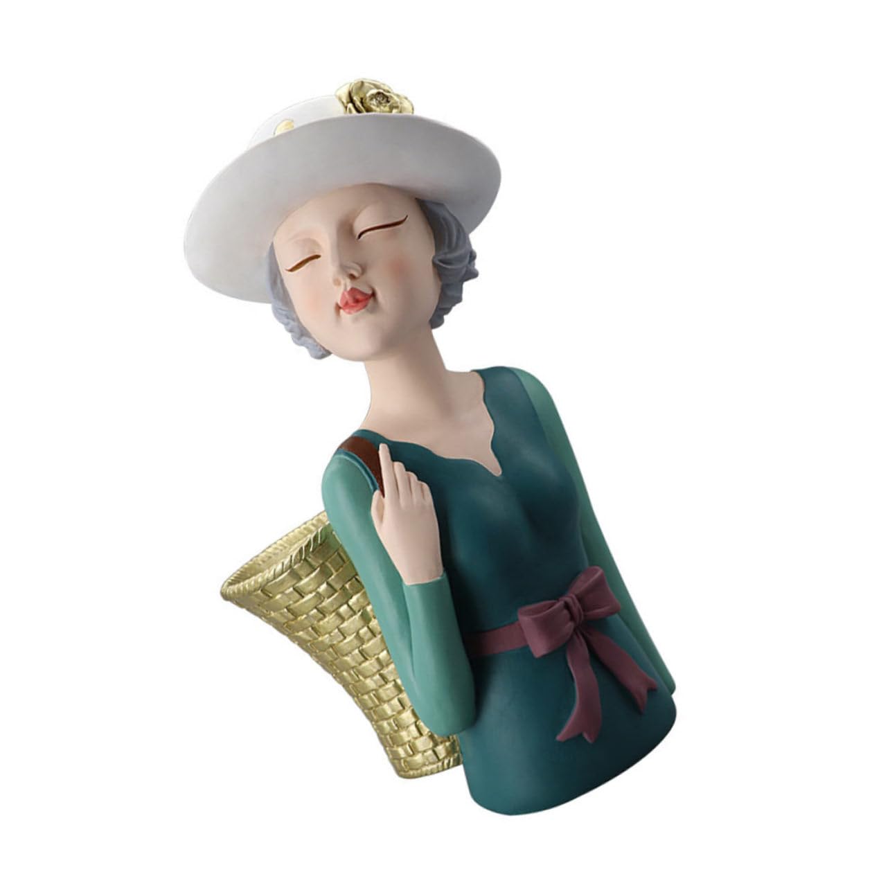 Petit ornement de bureau : statuette fille nordique et rangement vert