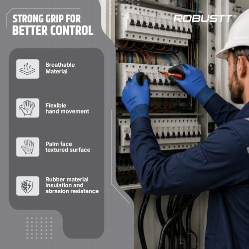 Image of Robustt Electrical Insulated Safety Gloves for Electricians | High Voltage Protection up to 1000V | Anti-Slip Rubber Grip | Waterproof, Tear & Wear Resistant | Gloves for Electrical Maintenance