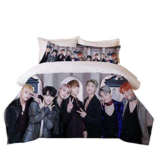 DZZQQ BTS Juego de Ropa de Cama,para Cama 150,Celebridad Coreana Juego de Funda Nórdica 220x240cm 3D Foto de Grupo de Chicos BTS-Multicolor...