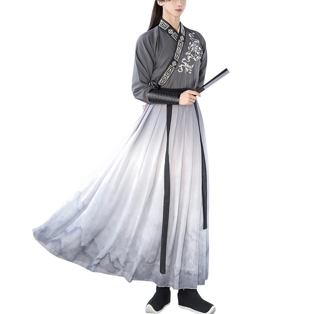 Men's Traditional Embroidery Hanfu Outfit Wei Jin Style Qiyao Ruqun Chinese Scholars Ancient Costume