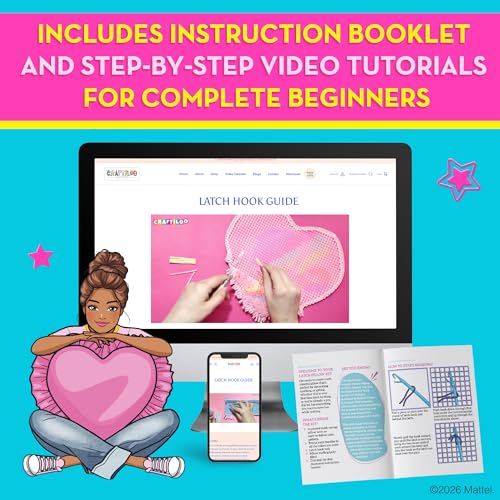Image of Barbie Latch Hook Kit for Kids Ages 6-12 - DIY Rug Pillow Craft