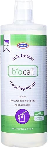 Biocaf - Líquido de limpieza de leche para máquina de café expreso, 1 litro, seguro, biodegradable, sin fosfatos e inodoro, para espumador
