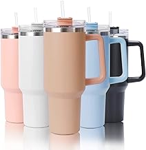 40oz Stainless Steel Vacuum Insulated Cup Double Wall Travel Flask Car Coffee Mug Tumbler with Straw with Handle for Hot Iced Coffee